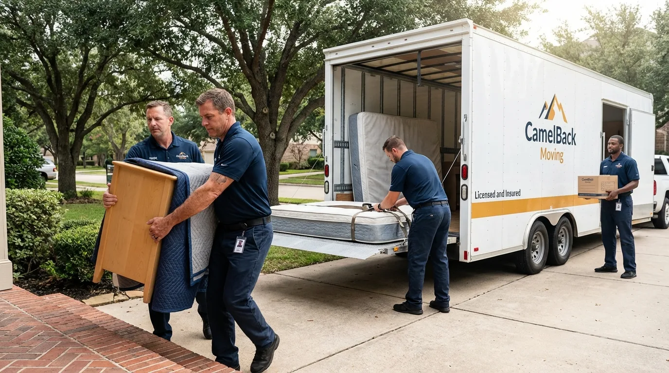 Crew loading residential truck for cross-state move from Peabody, MA