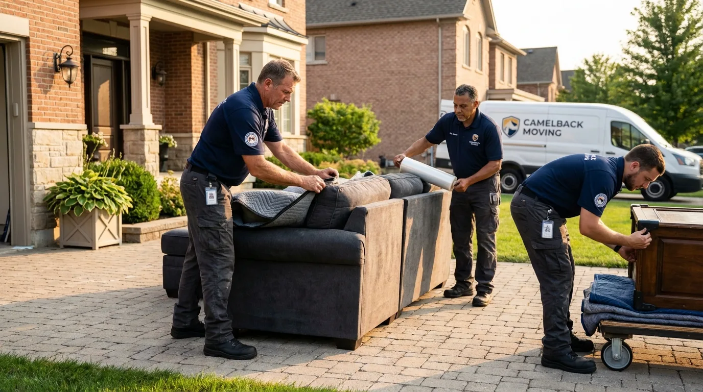 Large estate moving crew wrapping furniture in Peabody, MA